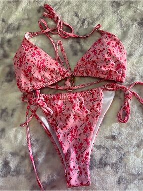 Pink Floral Tie-Side Bikini Set
